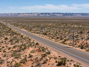 Fiber-optic infrastructure installation along an Arizona highway.
