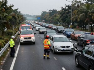 Scene of a traffic crash on Eastbound I-10 near Buckeye, involving multiple emergency vehicles.