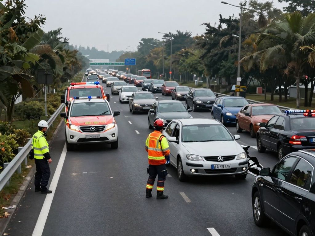 Scene of a traffic crash on Eastbound I-10 near Buckeye, involving multiple emergency vehicles.