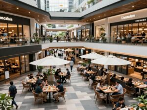 Rendering of the Chandler Fashion Center post-redevelopment representing dining and community spaces.