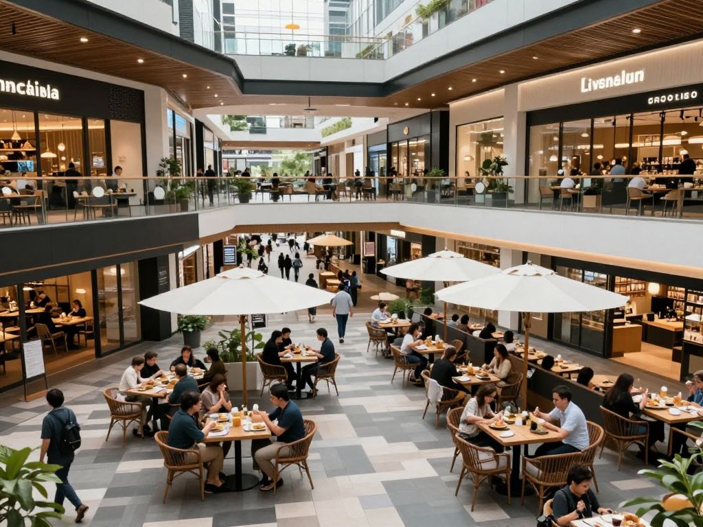 Rendering of the Chandler Fashion Center post-redevelopment representing dining and community spaces.
