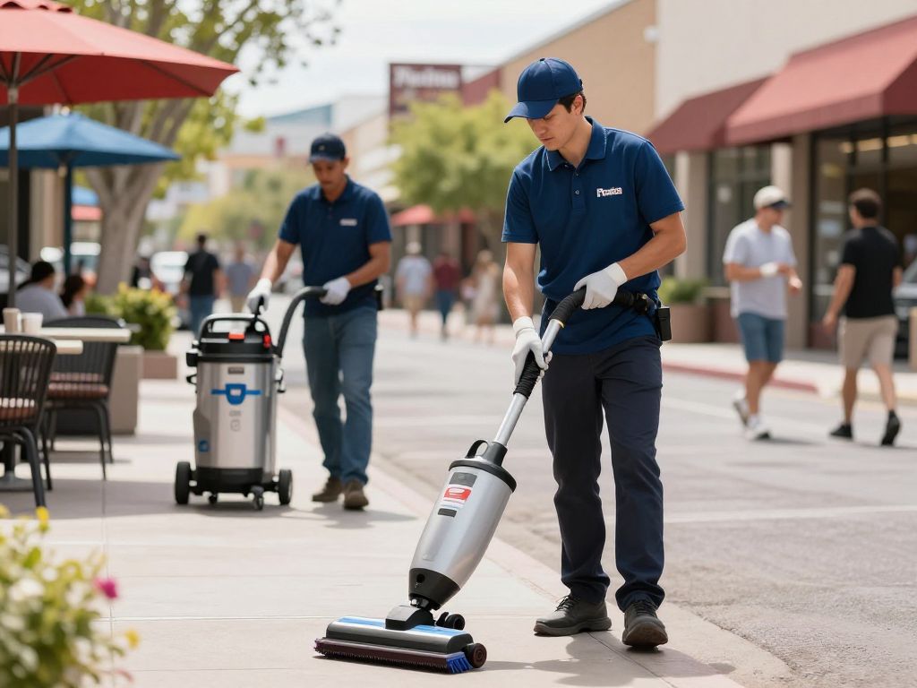 Professional cleaners working in a commercial building in Phoenix.