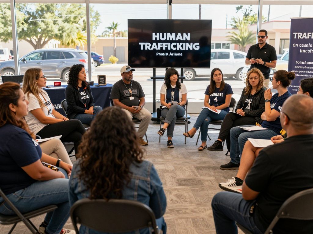 Local community leaders in Phoenix, Arizona, discussing anti-human trafficking initiatives.