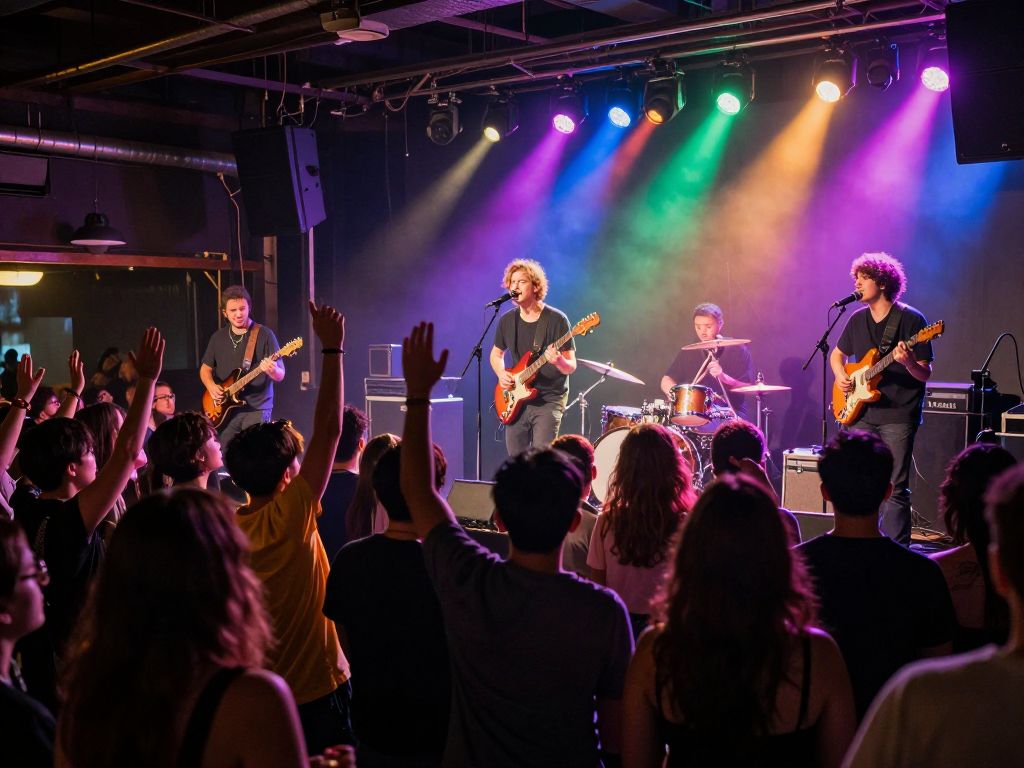 Crowd enjoying a live music concert at Walter Studios in Phoenix