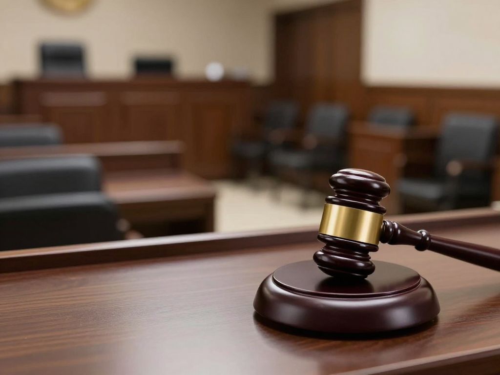 Empty courtroom representing a murder case.