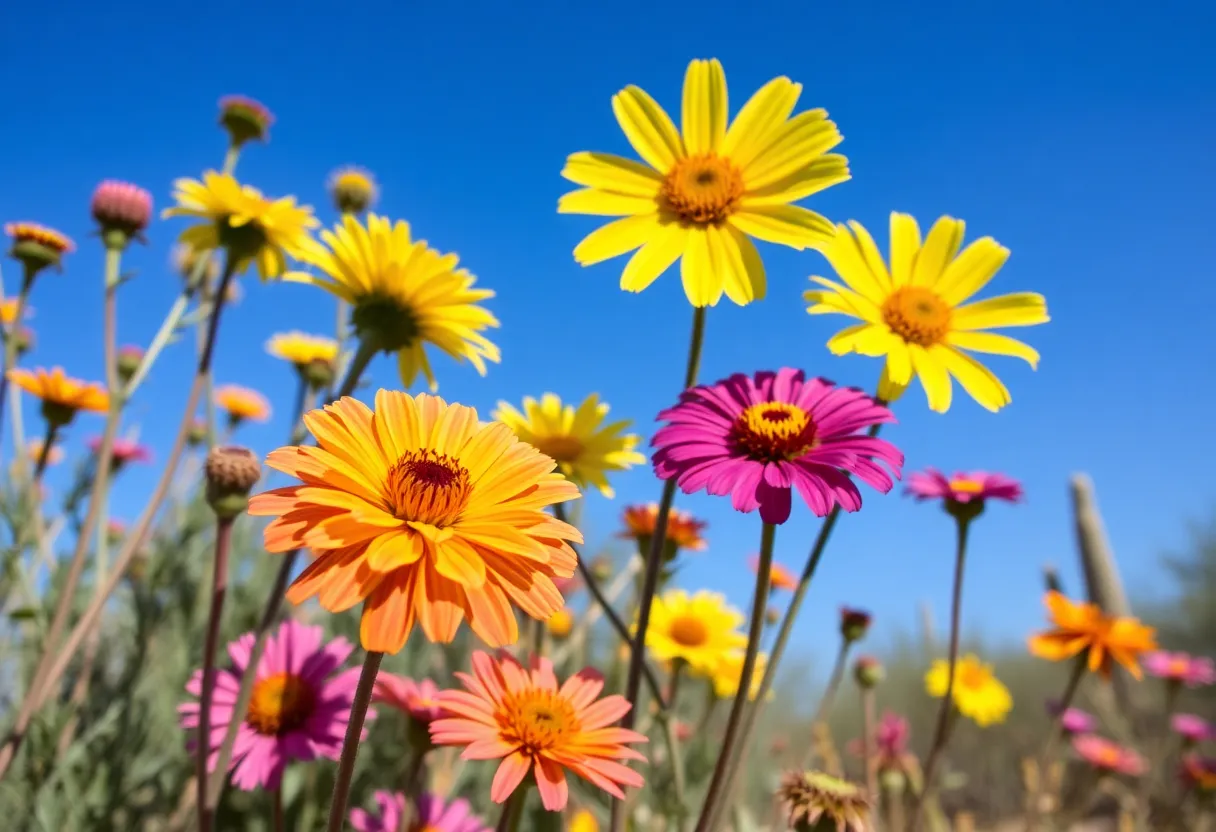 Vibrant desert flowering plants blooming in a Phoenix garden