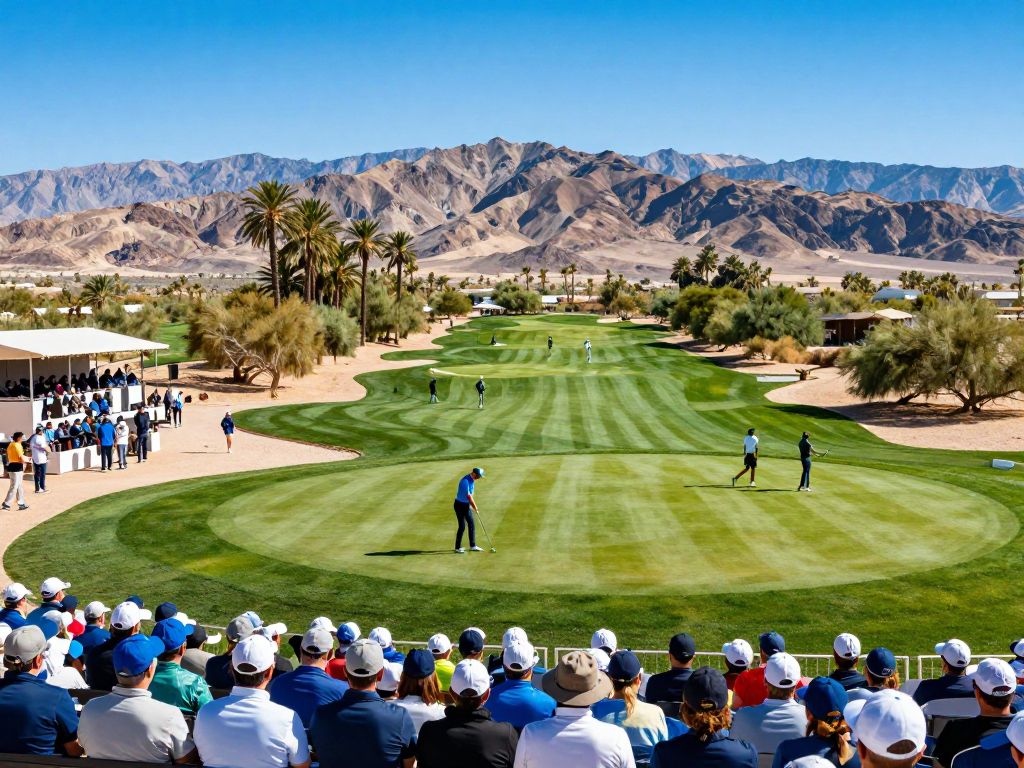 Vibrant desert golf course during an event