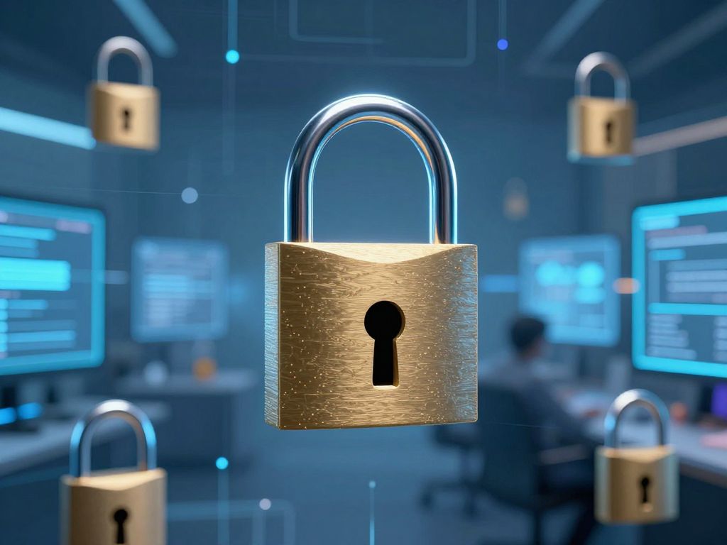 Graphic representing digital privacy and security measures in online business.