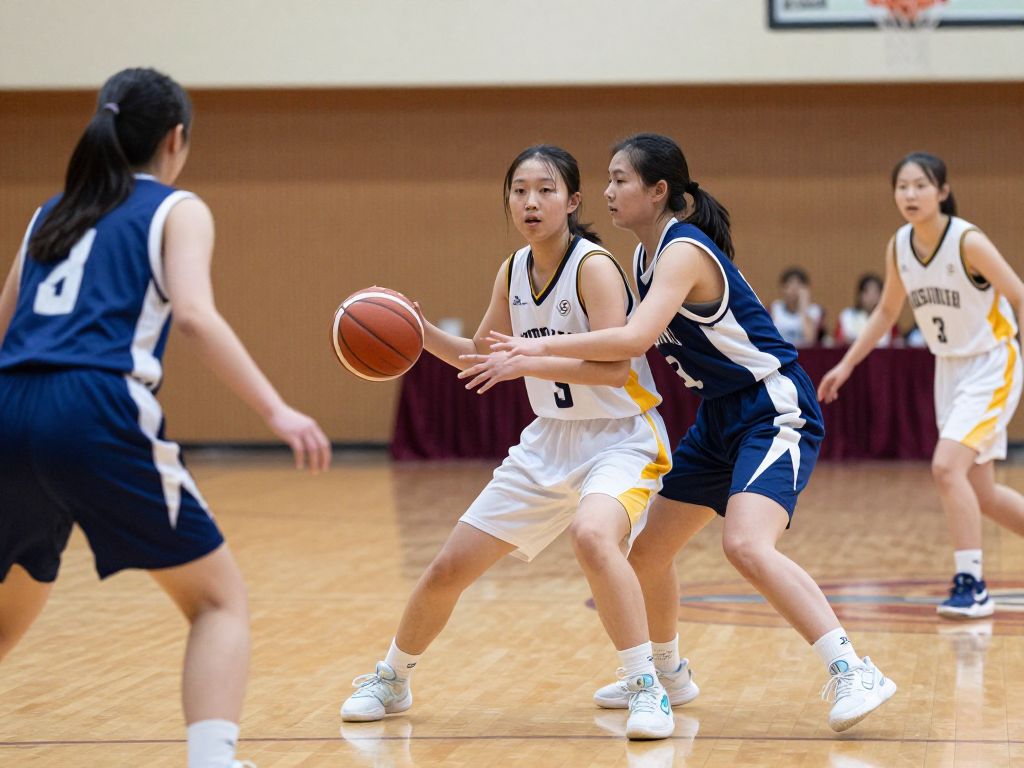 Girls high school basketball game between Eagles and Griffins