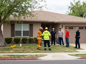 Emergency responders at a townhome in South Phoenix following a shooting incident.