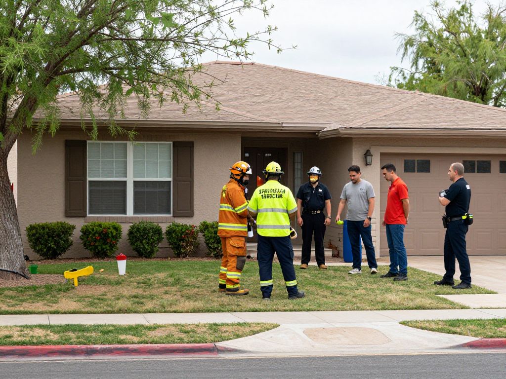 Emergency responders at a townhome in South Phoenix following a shooting incident.