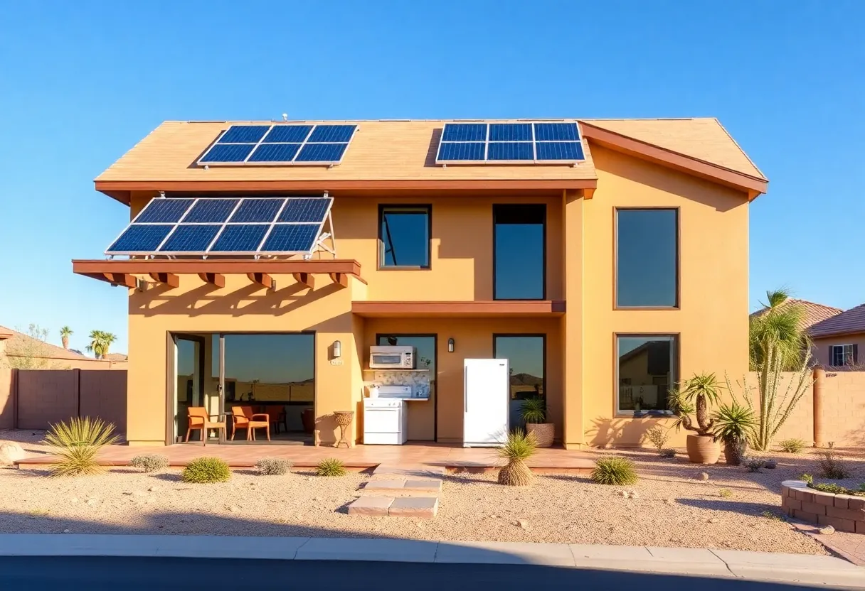 Modern energy-efficient home in Phoenix, Arizona featuring solar panels.
