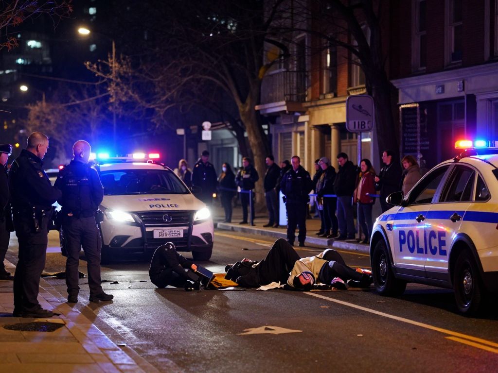 Police lights and roadblock at accident scene in West Phoenix