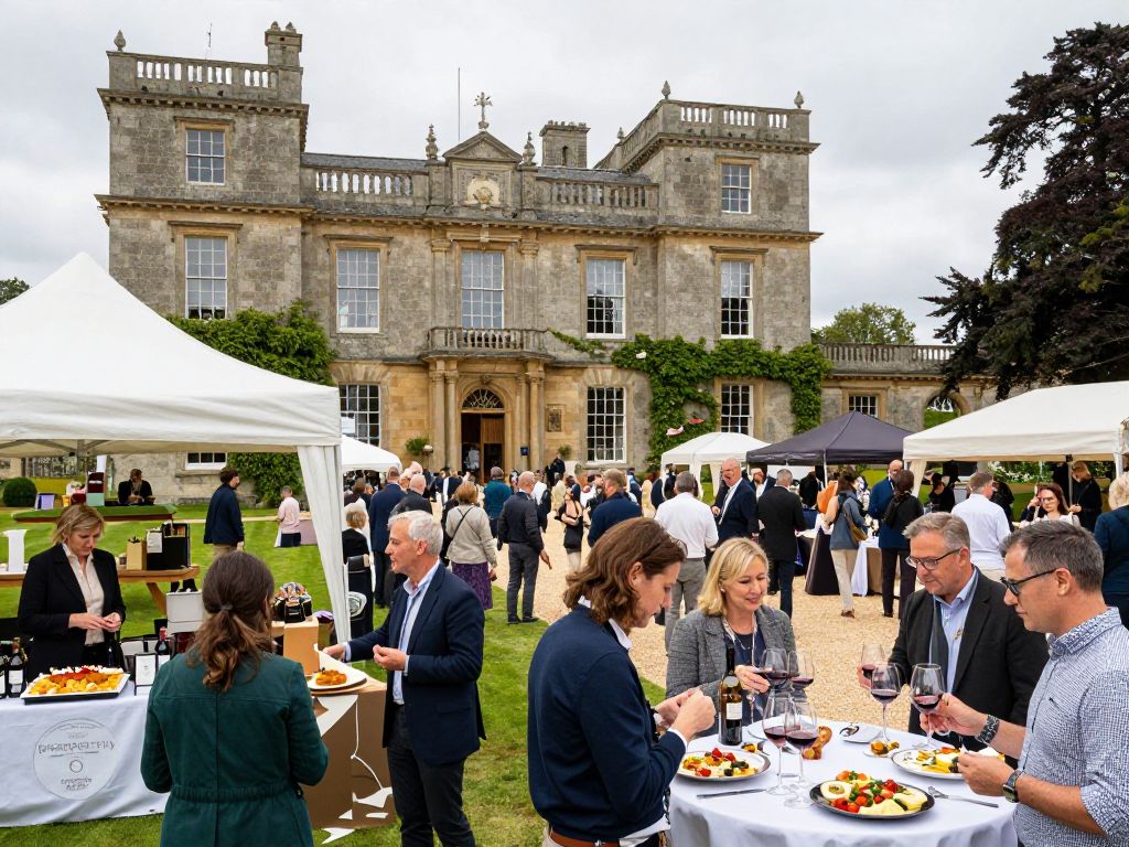 Attendees enjoying wine tastings at Festivin festival at Wrigley Mansion