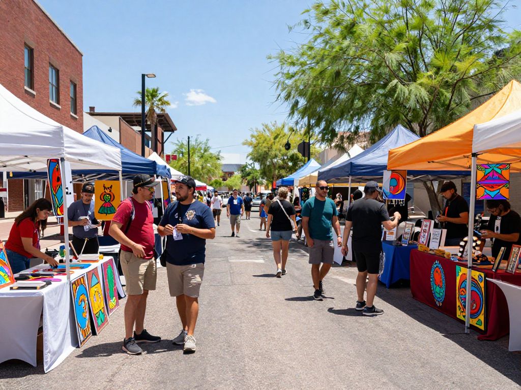 A lively scene from First Friday in Downtown Phoenix featuring art, culture, and community engagement.