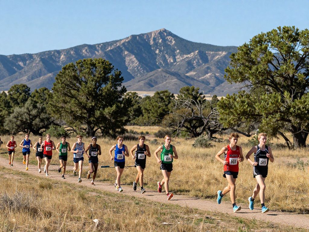 High school cross country athletes running on a beautiful trail in Flagstaff