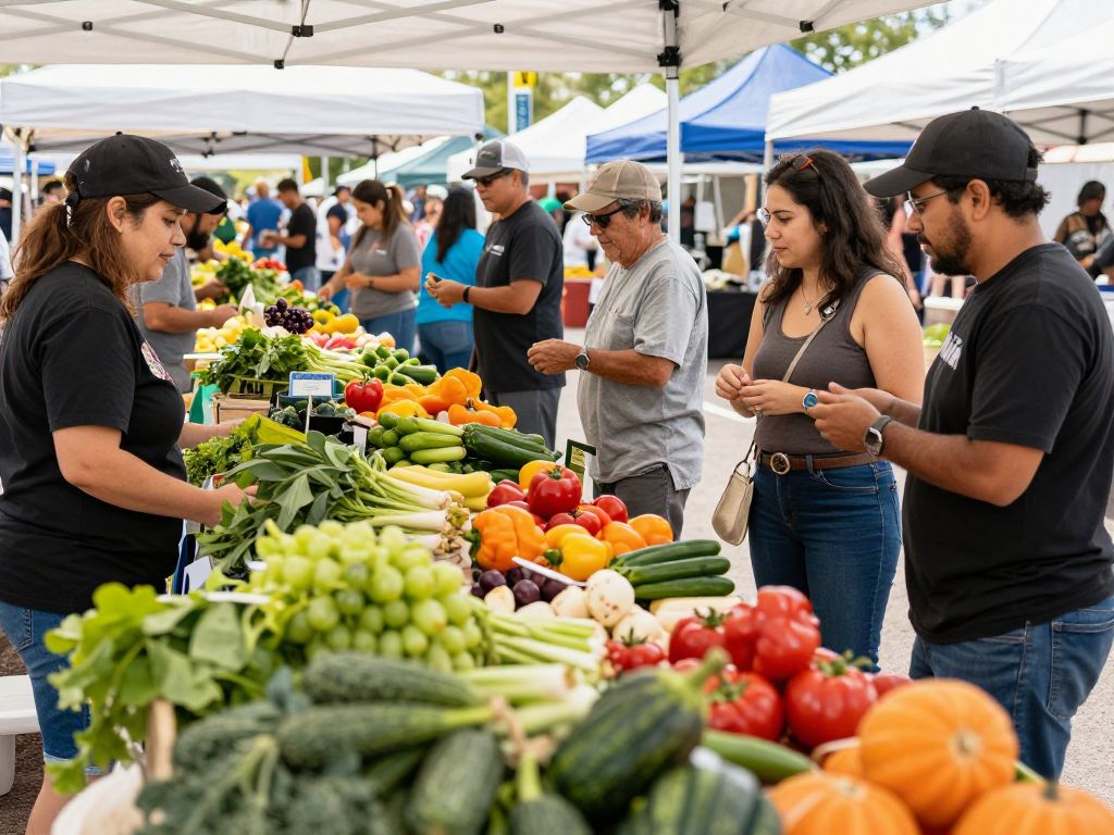 Local farmers market in Fountain Hills with vibrant stalls and community interaction