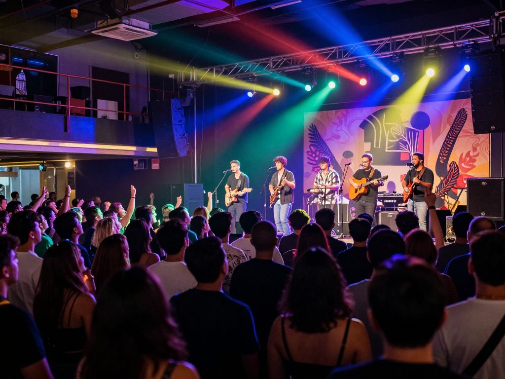 Crowd enjoying a concert by Franklin Jonas & The Byzantines