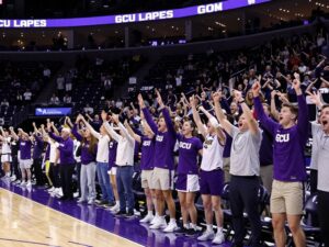 Grand Canyon University basketball fans cheering in the arena