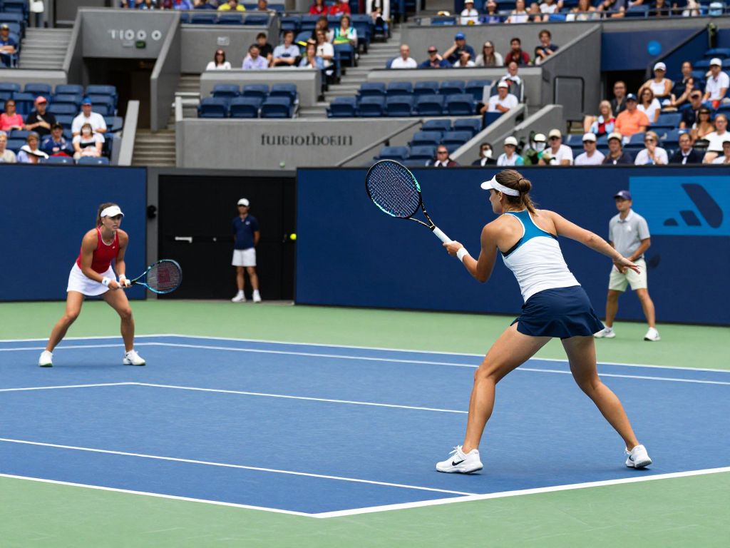 Women's tennis players competing in a match at the Grand Canyon University Tennis Facility