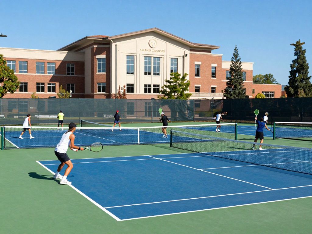Grand Canyon University women's tennis players practicing on the court.