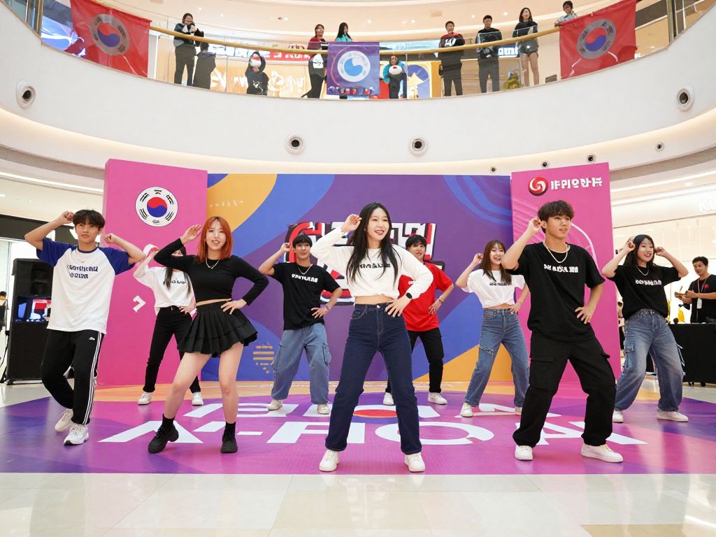 Young people dancing at the Golden K-Pop Party in Flagstaff Mall