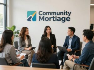 Community members interacting with mortgage professionals at Grand Canyon Lending
