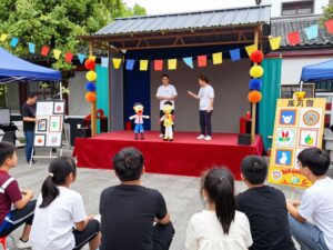 Families enjoying a local arts event at the Great Arizona Puppet Theater