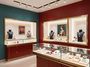 Interior view of Hamra Jewelers in Scottsdale showing luxury jewelry displays