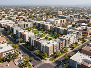 Conceptual illustration of the Harvest Grove mixed-use development in Gilbert, AZ.
