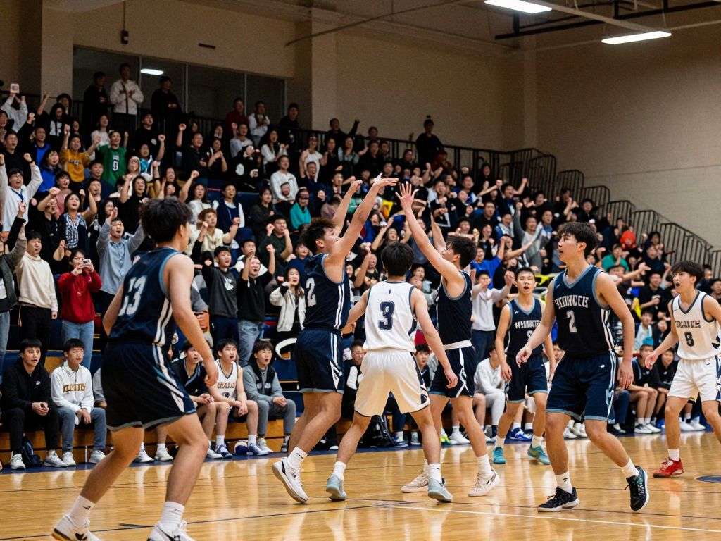 Exciting high school basketball game in a packed gymnasium