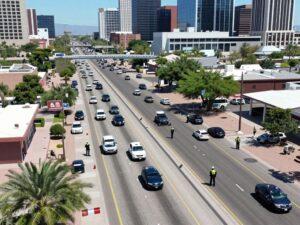 Law enforcement on I-17 freeway in Phoenix after a shooting incident.
