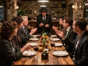 Guests engaging in an interactive murder mystery dinner theater in Phoenix.