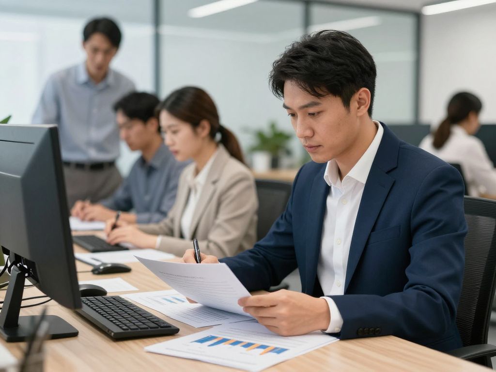 An accountant working diligently in an office