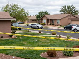 Suburban backyard in Laveen, the setting of a homicide investigation.