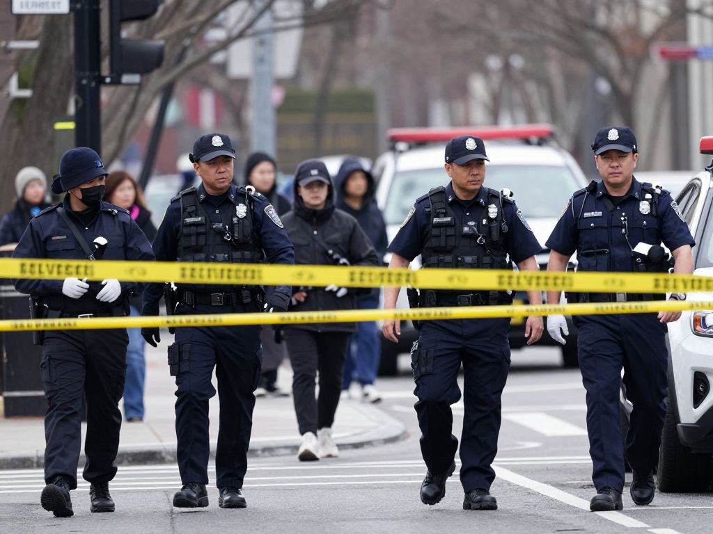 Police activity at a crime scene in Minneapolis involving federal officers.
