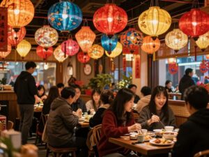 Celebrating Lunar New Year at Ling & Louie's with festive decorations and cultural performances.