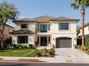 Exterior view of a French-inspired luxury home in Arcadia, Phoenix.