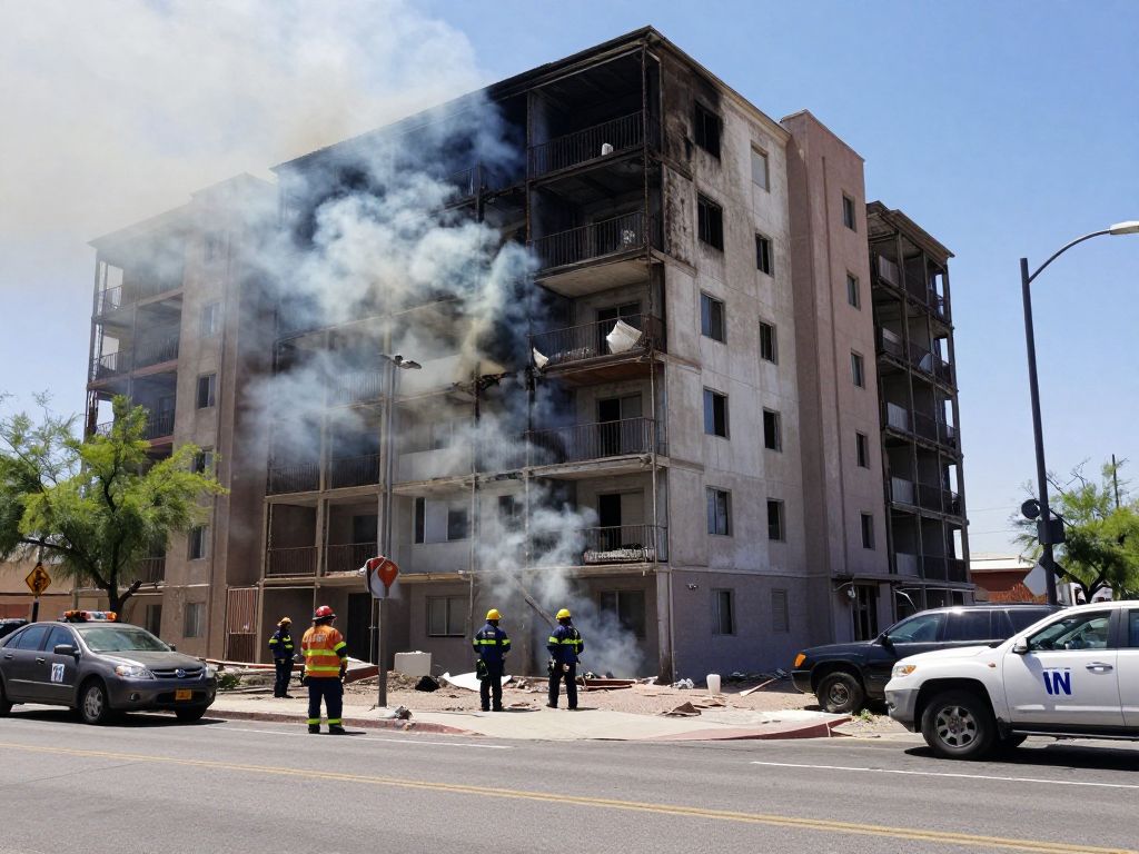 Smoke rising from an apartment building after a fire in Mesa, Arizona.