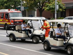 Scene of a golf cart incident in Mesa with emergency services