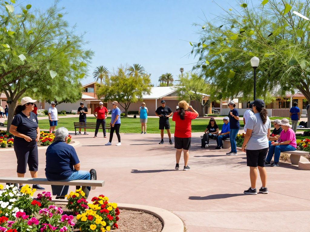 Residents participating in spring activities at a park in Mesa