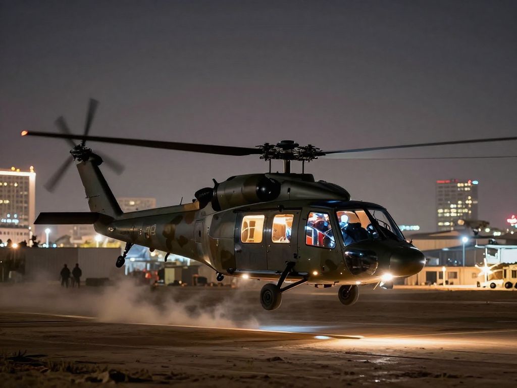 Night view of military training exercises with helicopters in the Phoenix area