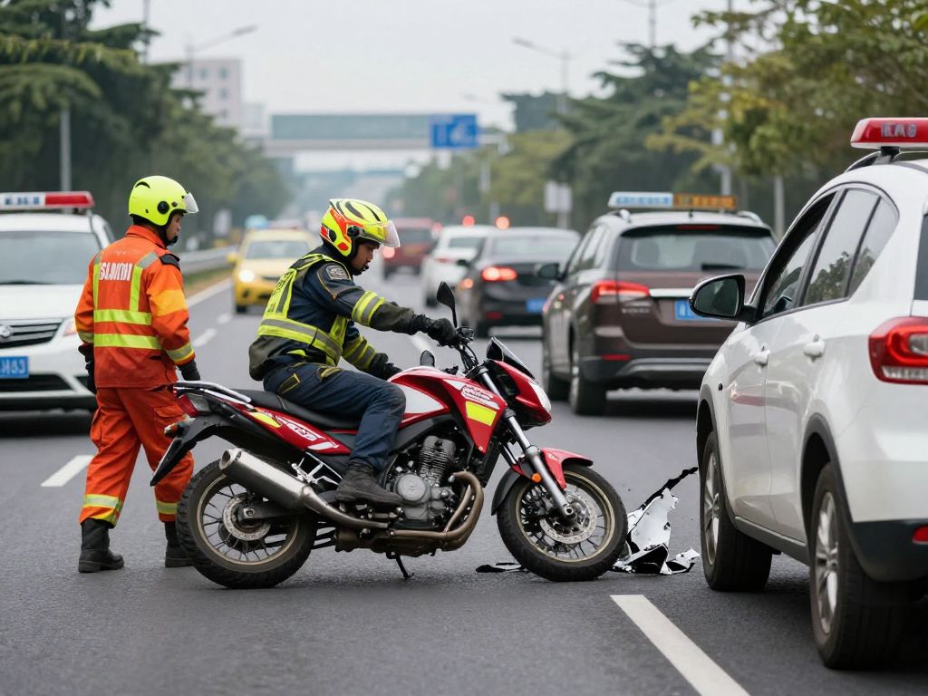 Motorcycle accident scene with emergency responders in Casa Grande, Arizona