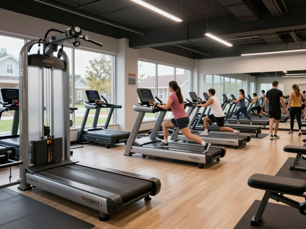 A modern fitness center with gym equipment in Tucson's suburbs