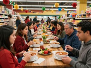 People enjoying free menudo at Food City Supermarkets on New Year's Day.