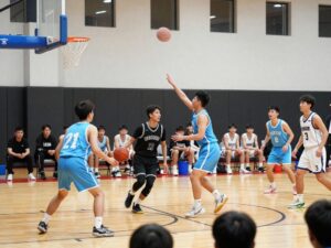 Players in action during a high school basketball game between North Phoenix Prep and Patagonia.