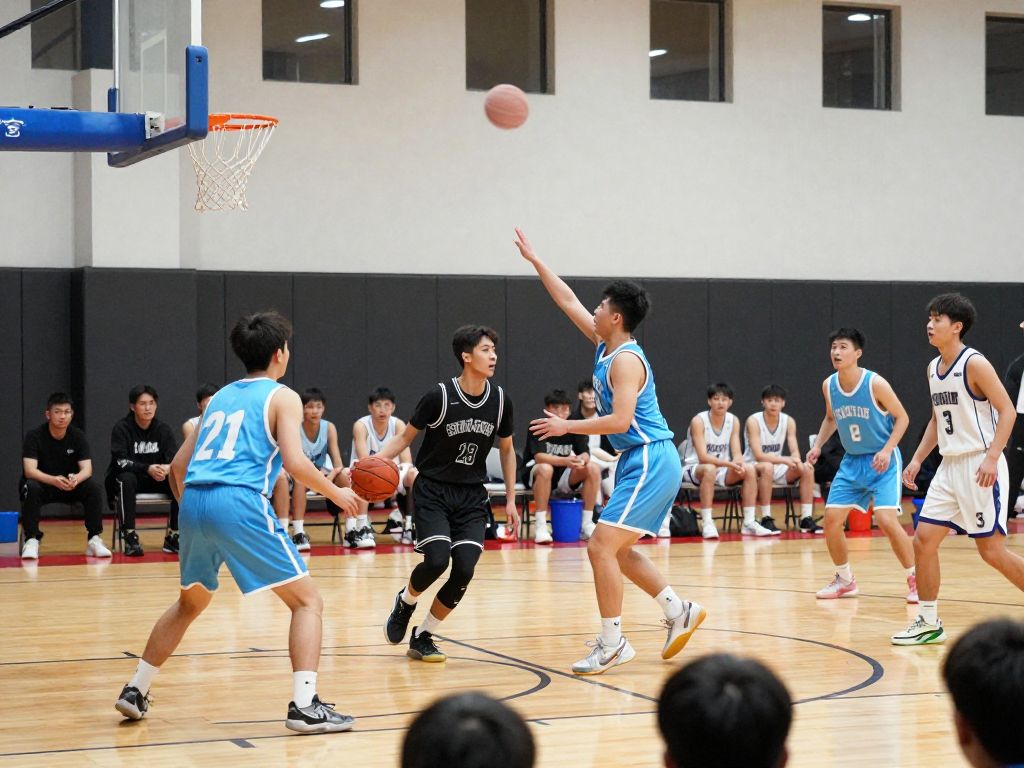 Players in action during a high school basketball game between North Phoenix Prep and Patagonia.