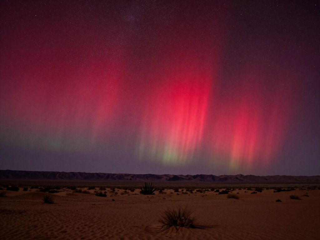 Aurora borealis seen over Arizona's desert landscape