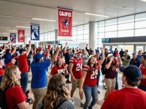 Fans welcoming the Ole Miss Rebels at the Phoenix airport