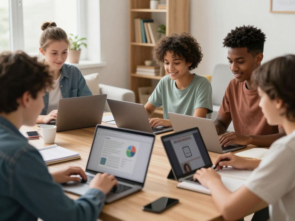 Students engaged in tuition-free online education.